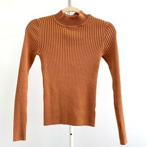 ochre/burnt orange ribbed body con mock neck